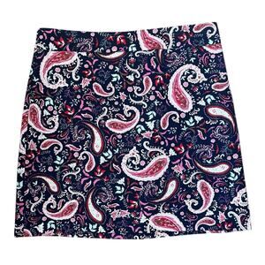 Talbots Skirt Paisley Pull On Colorful Zip Lined Preppy Resort Navy Pink Size 12